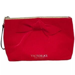 Victoria's Secret Red Gold Clutch Purse Make Up Bag Velvet Cosmetic Bag